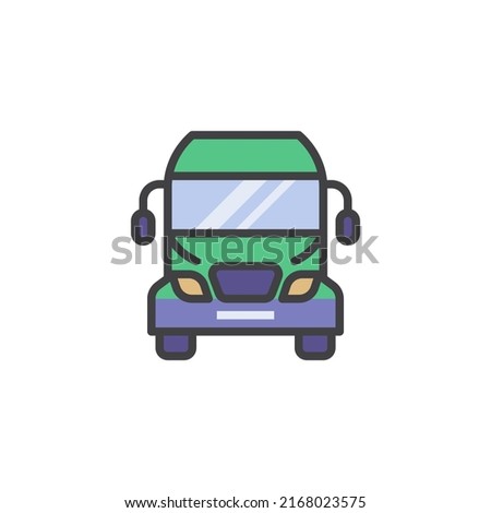 Truck front filled outline icon, green truck line vector sign, linear colorful pictogram isolated on white. Symbol, logo illustration. Vector graphics