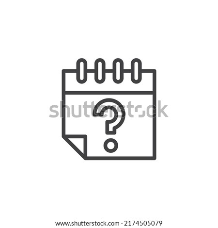 Unknown calendar day line icon. linear style sign for mobile concept and web design. Calendar and question mark outline vector icon. Symbol, logo illustration. Vector graphics