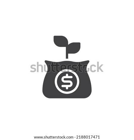 Financial investment vector icon. filled flat sign for mobile concept and web design. Money bag grow glyph icon. Symbol, logo illustration. Vector graphics