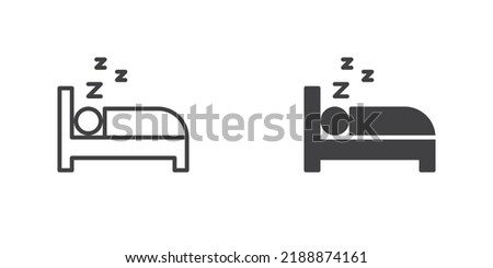 Deep sleep icon. Sleeping in bed line and glyph version, outline and filled vector sign. linear and full pictogram. Symbol, logo illustration. Different style icons set