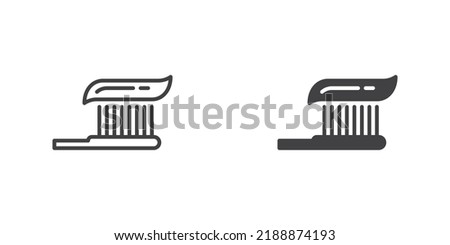 Toothbrush with toothpaste icon. Brush tooth line and glyph version, outline and filled vector sign. linear and full pictogram. Symbol, logo illustration. Different style icons set