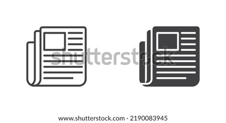 Newspaper icon. News paper publication line and glyph version, outline and filled vector sign. linear and full pictogram. Symbol, logo illustration. Different style icons set