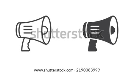Megaphone, bullhorn icon. Loudspeaker line and glyph version, outline and filled vector sign. linear and full pictogram. Advertising symbol, logo illustration. Different style icons set