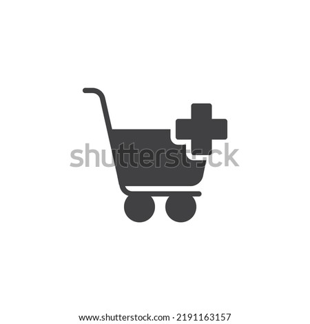 Add to cart vector icon. filled flat sign for mobile concept and web design. Shopping cart plus glyph icon. Symbol, logo illustration. Vector graphics
