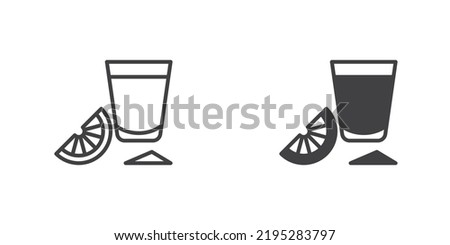 Tequila shot icon. Lemon juice lime and glyph version, outline and filled vector sign. Citrus drink linear and full pictogram. Symbol, logo illustration. Different style icons set