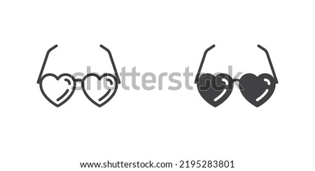 Heart shaped glasses icon, line and glyph version, outline and filled vector sign. linear and full pictogram. Symbol, logo illustration. Different style icons set