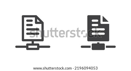 Sharing files icon, line and glyph version, outline and filled vector sign. Document file server linear and full pictogram. Symbol, logo illustration. Different style icons set
