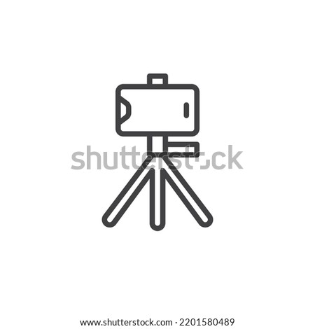 Mobile phone on tripod line icon. linear style sign for mobile concept and web design. Smartphone tripod outline vector icon. Symbol, logo illustration. Vector graphics