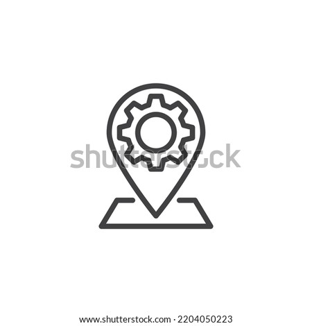 Technical service location line icon. linear style sign for mobile concept and web design. Map pin gear outline vector icon. Symbol, logo illustration. Vector graphics
