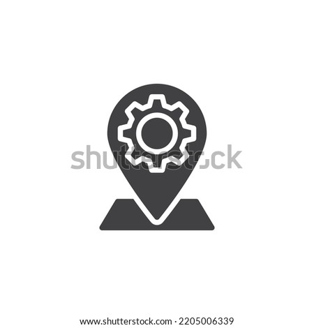 Technical service location vector icon. filled flat sign for mobile concept and web design. Map pin gear glyph icon. Symbol, logo illustration. Vector graphics