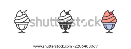 Ice cream cup different style icon set. Line, glyph and filled outline colorful version, cherry ice cream outline and filled vector sign. Symbol, logo illustration. Vector graphics
