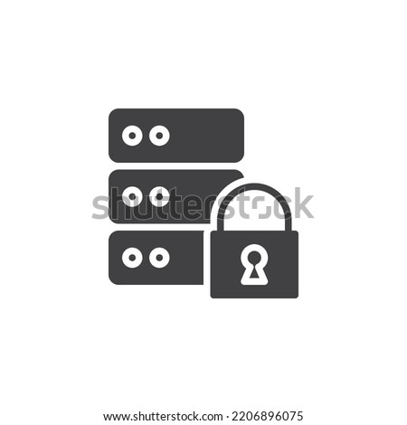Data protection vector icon. Database security filled flat sign for mobile concept and web design. Computer server and lock glyph icon. Symbol, logo illustration. Vector graphics