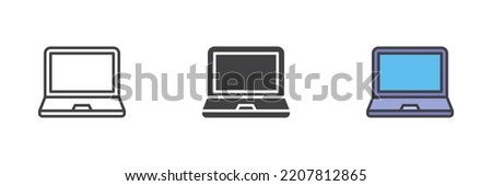 Laptop computer different style icon set. Line, glyph and filled outline colorful version, outline and filled vector sign. Symbol, logo illustration. Vector graphics