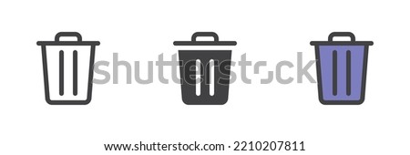 Trash bin different style icon set. Line, glyph and filled outline colorful version, outline and filled vector sign. Delete symbol, logo illustration. Vector graphics