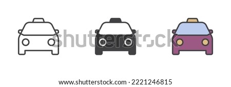 Taxi car different style icon set. Line, glyph and filled outline colorful version, outline and filled vector sign. Symbol, logo illustration. Vector graphics