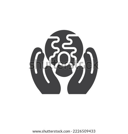 Social responsibility vector icon. filled flat sign for mobile concept and web design. Hands holding earth globe glyph icon. Symbol, logo illustration. Vector graphics