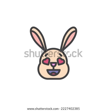 Rabbit face with heart eyes emoticon filled outline icon, line vector sign, linear colorful pictogram isolated on white. Symbol, logo illustration. Vector graphics