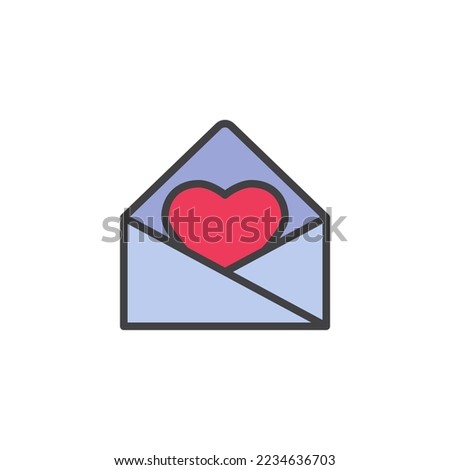 Envelope with heart filled outline icon, line vector sign, linear colorful pictogram isolated on white. Valentines day symbol, logo illustration. Vector graphics
