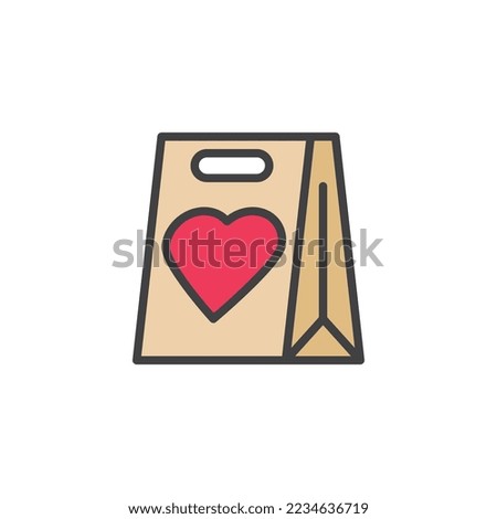 Shopping bag with heart  filled outline icon, line vector sign, linear colorful pictogram isolated on white. Symbol, logo illustration. Vector graphics