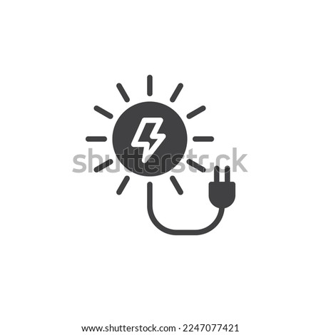 Solar power vector icon. Sun with plug filled flat sign for mobile concept and web design. Solar energy glyph icon. Symbol, logo illustration. Vector graphics
