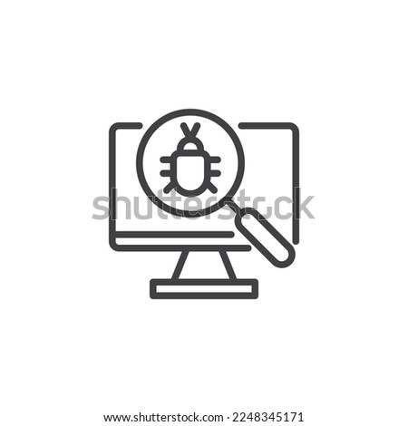 Virus identification line icon. linear style sign for mobile concept and web design. Computer bug scan outline vector icon. Symbol, logo illustration. Vector graphics