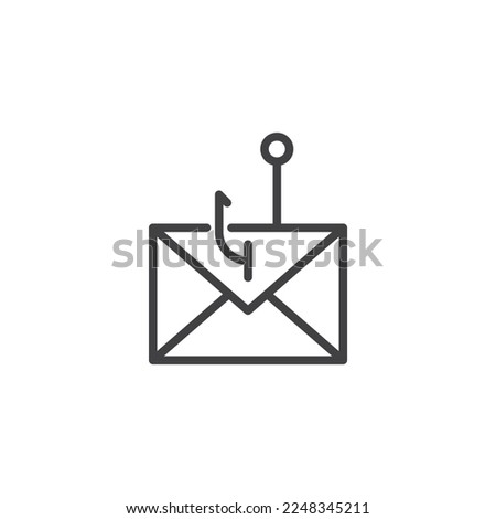 Email phishing line icon. Mail scams linear style sign for mobile concept and web design. Envelope and hook outline vector icon. Symbol, logo illustration. Vector graphics