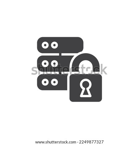 Data security vector icon. Database protection filled flat sign for mobile concept and web design. Data server and lock glyph icon. Symbol, logo illustration. Vector graphics