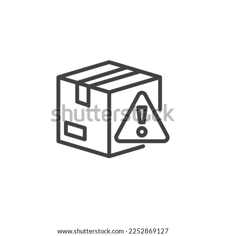 Product defect label line icon. linear style sign for mobile concept and web design. Cardboard box and exclamation mark outline vector icon. Symbol, logo illustration. Vector graphics