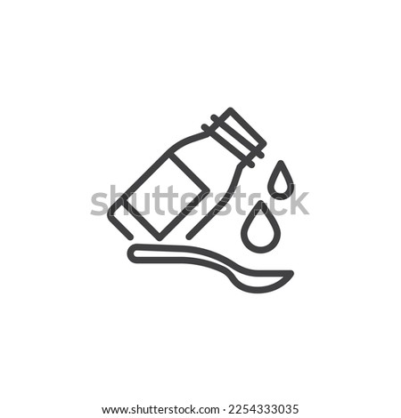 Medical syrup with spoon line icon. linear style sign for mobile concept and web design. Cold medicine bottle outline vector icon. Symbol, logo illustration. Vector graphics