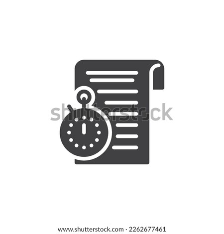 Training time plan vector icon. Paper list and stopwatch filled flat sign for mobile concept and web design. Weight loss glyph icon. Symbol, logo illustration. Vector graphics