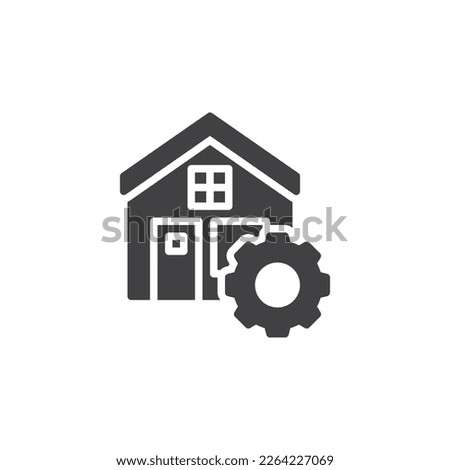 Construction building vector icon. filled flat sign for mobile concept and web design. Home and gear glyph icon. Symbol, logo illustration. Vector graphics