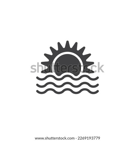 Sunset and sea waves vector icon. Sunrise filled flat sign for mobile concept and web design. Sun and ocean waves glyph icon. Symbol, logo illustration. Vector graphics