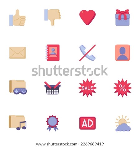 UI filled outline icons set, line vector symbol collection, linear colorful pictogram pack. Signs logo illustration, Set includes icons as email message, contact book, music folder, dismiss phone call