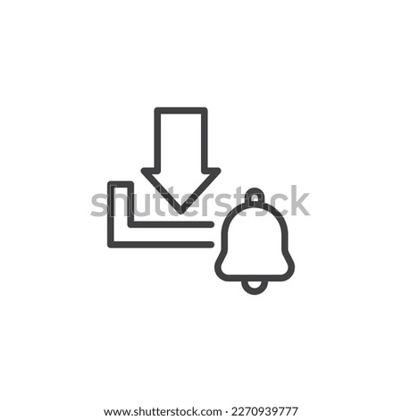 Download notification line icon. linear style sign for mobile concept and web design. Arrow down and bell outline vector icon. Symbol, logo illustration. Vector graphics