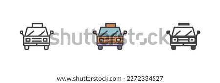 Taxi car different style icon set. Line, glyph and filled outline colorful version, outline and filled vector sign. Symbol, logo illustration. Vector graphics