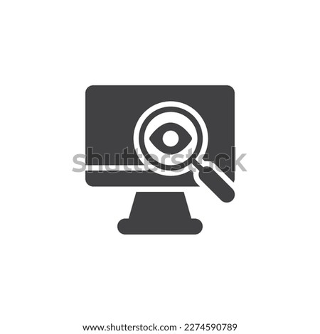 System monitoring vector icon. filled flat sign for mobile concept and web design. PC monitor and magnifier glyph icon. Symbol, logo illustration. Vector graphics