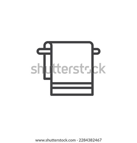 Towel and hanger rack line icon. linear style sign for mobile concept and web design. Hanging towel outline vector icon. Symbol, logo illustration. Vector graphics