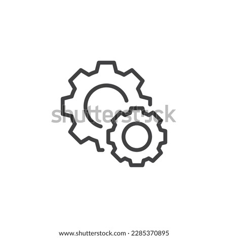 Two gears line icon. linear style sign for mobile concept and web design. Cog settings outline vector icon. Control symbol, logo illustration. Vector graphics