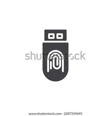 usb drive verification vector icon. filled flat sign for mobile concept and web design. USB stick and fingerprint glyph icon. Symbol, logo illustration. Vector graphics