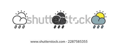 Cloud rain and sun different style icon set. Line, glyph and filled outline colorful version, outline and filled vector sign. Weather symbol, logo illustration. Vector graphics