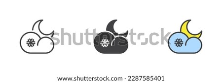 Cloud snow and moon different style icon set. Line, glyph and filled outline colorful version, outline and filled vector sign. Winter weather symbol, logo illustration. Vector graphics