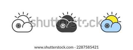 Cloud snow and sun different style icon set. Line, glyph and filled outline colorful version, outline and filled vector sign. Winter weather symbol, logo illustration. Vector graphics