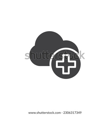 Add to cloud vector icon. filled flat sign for mobile concept and web design. Cloud and plus mark glyph icon. Symbol, logo illustration. Vector graphics