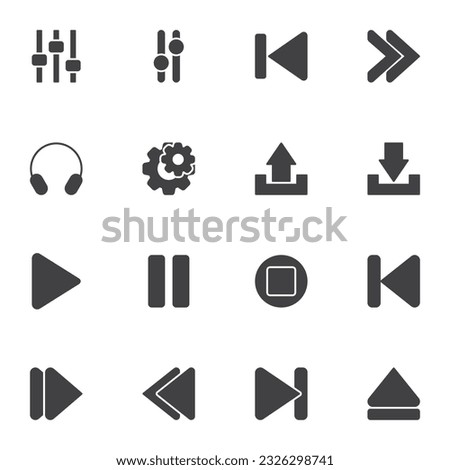 Media player UI vector icons set, modern solid symbol collection, filled style pictogram pack. Signs, logo illustration. Set includes icons as video and audio player interface, play button, pause