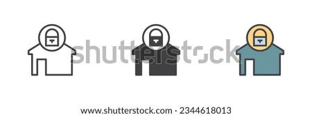 House door lock different style icon set. Line, glyph and filled outline colorful version, outline and filled vector sign. Symbol, logo illustration. Vector graphics