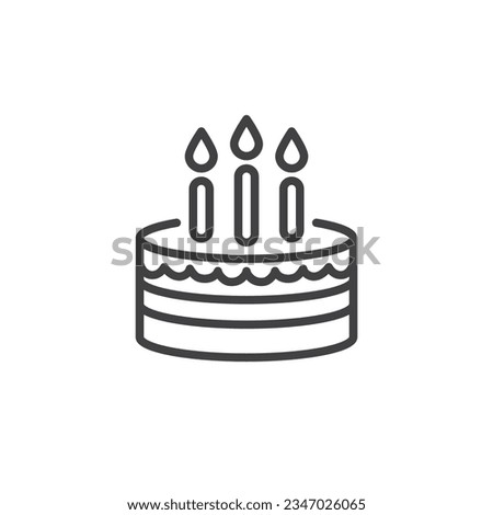 Birthday cake line icon. linear style sign for mobile concept and web design. Cake with three candles outline vector icon. Bakery symbol, logo illustration. Vector graphics