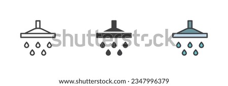 Shower and water drops different style icon set. Line, glyph and filled outline colorful version, outline and filled vector sign. Bathroom symbol, logo illustration. Vector graphics
