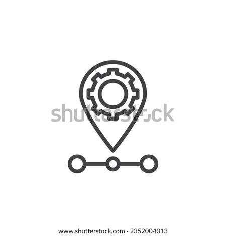 Technical service location line icon. Map pin with gear linear style sign for mobile concept and web design. Repair service location outline vector icon. Symbol, logo illustration. Vector graphics