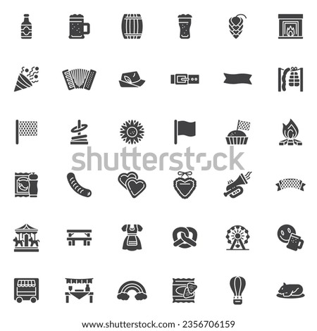Oktoberfest festival vector icons set, modern solid symbol collection, filled style pictogram pack. Signs, logo illustration. Set includes icons as bavarian flag, beer, sausage, pretzel, bavarian hat