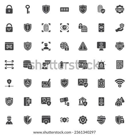 Cyber security vector icons set, modern solid symbol collection, filled style pictogram pack. Signs logo illustration. Set includes icons as Biometric Authentication, Protective Shield, Identification